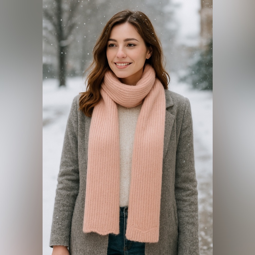 ELLE Blush Ribbed Soft Knit Scarf • Cozy Winter Accessory